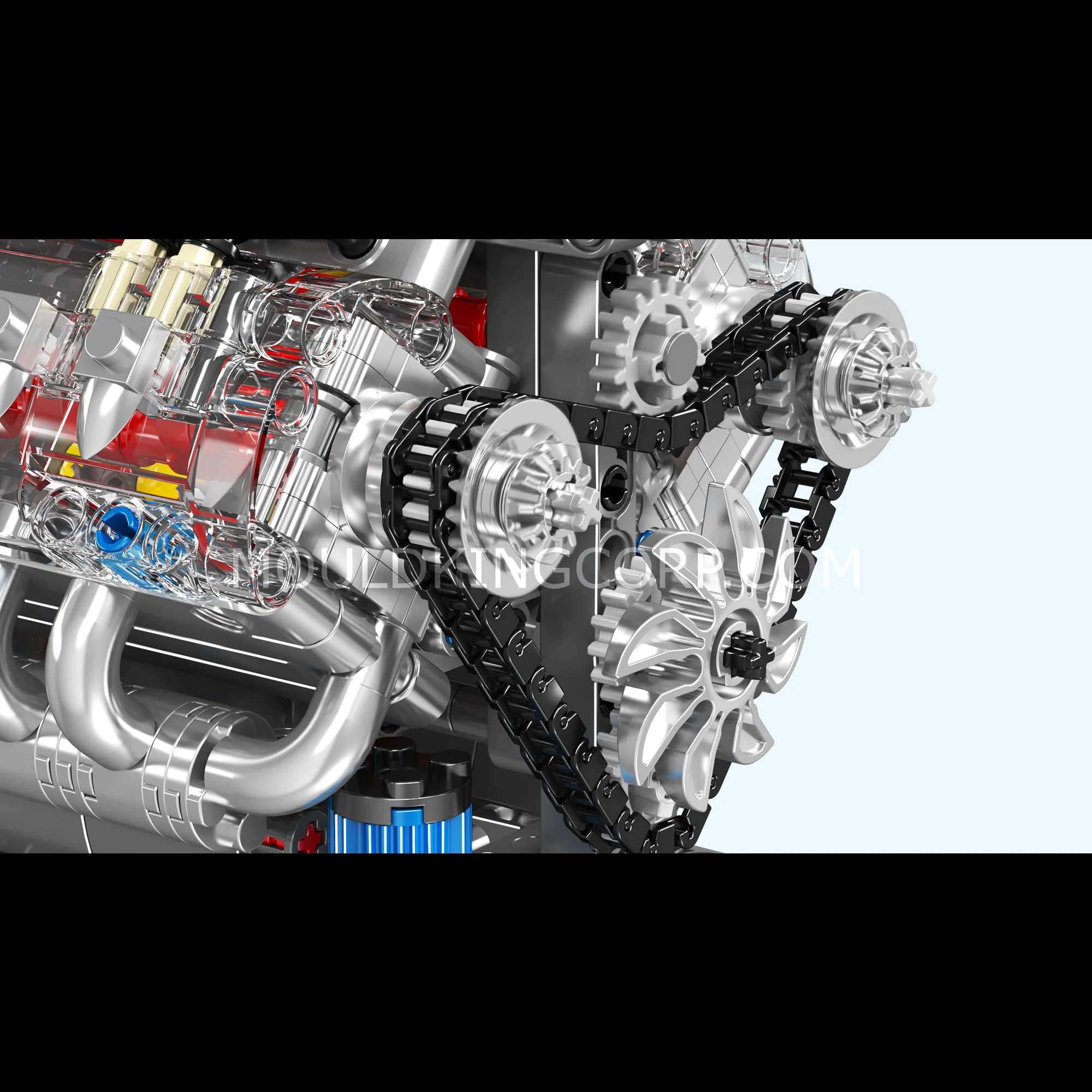 Mould King 10171 Chevy LSX454 Motorized V8 Engine Building Set | 487 Pcs - Image 4