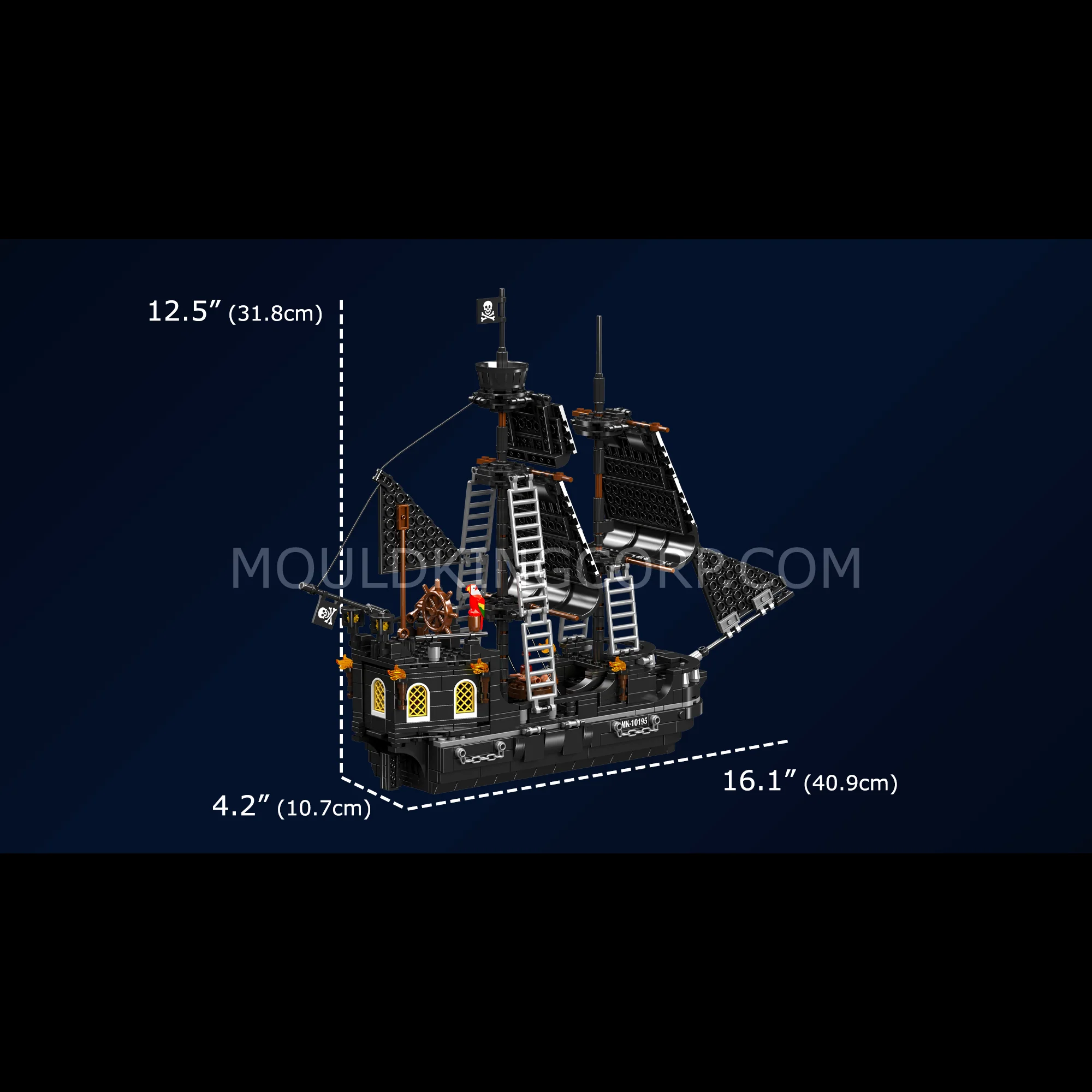 Mould King 10195 Black Pearl Pirate Ship Building Set | 932 Pieces - Image 6