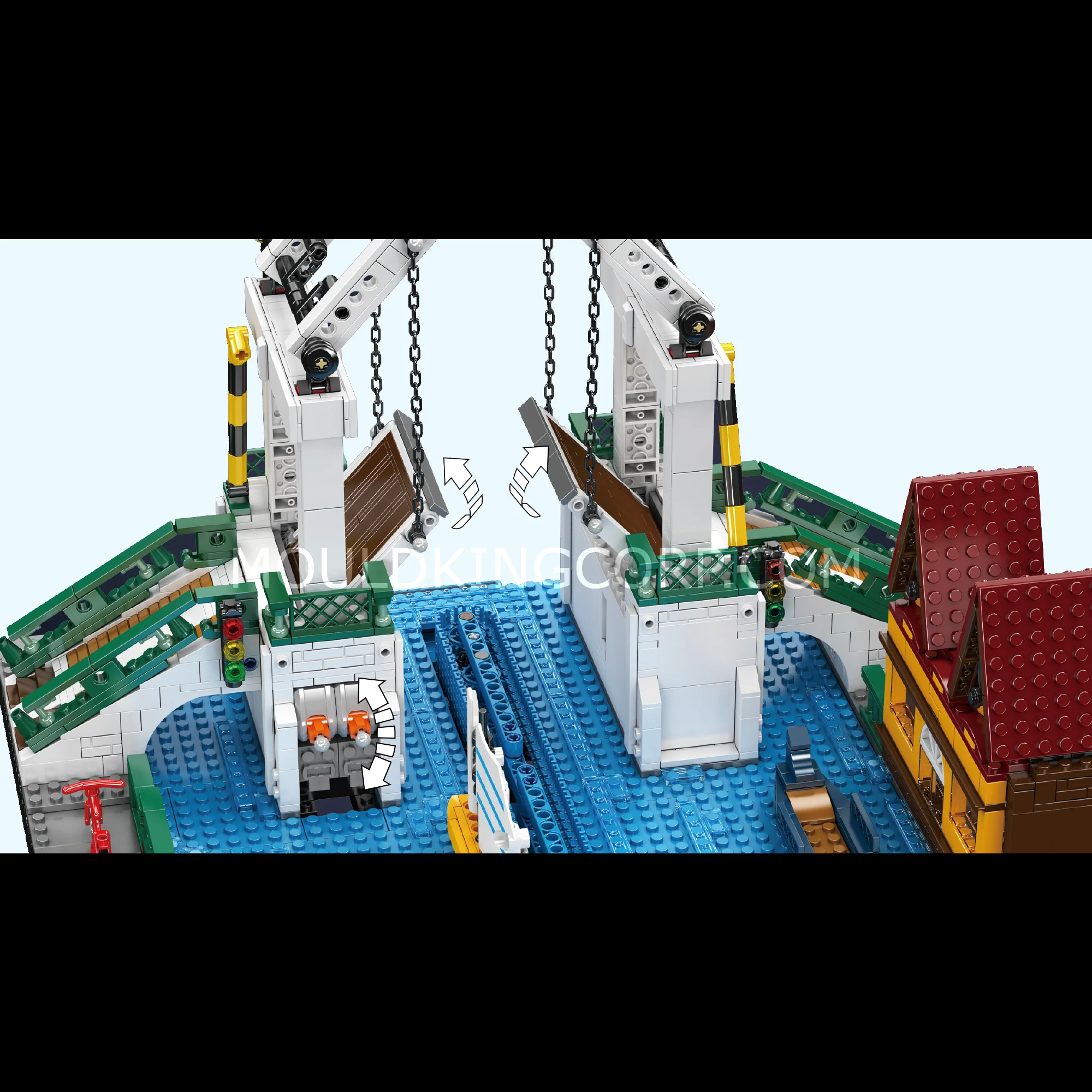 Mould King 16068 Northern Europe Town Folding Bridge Building Set | 2,066 Pcs - Image 3