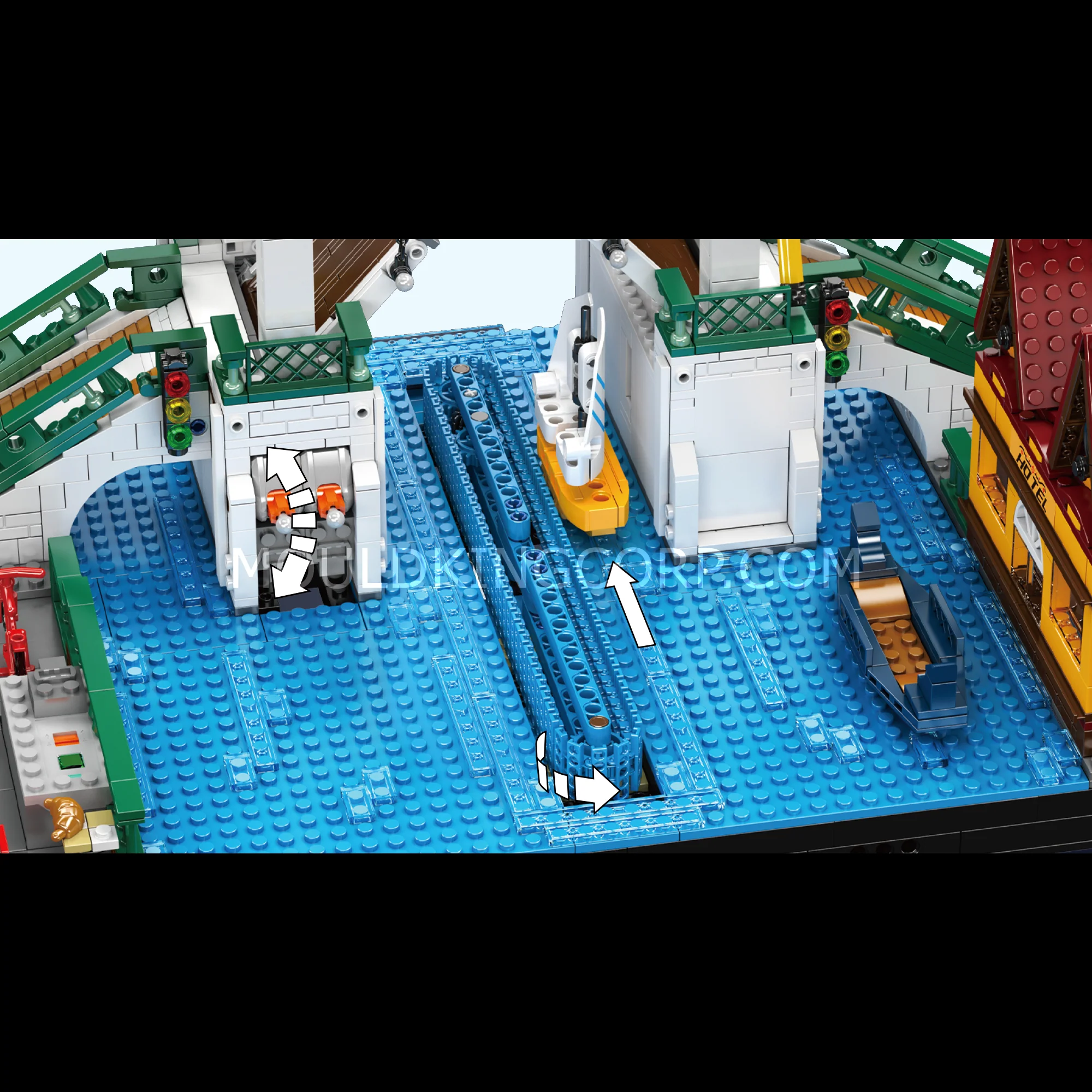 Mould King 16068 Northern Europe Town Folding Bridge Building Set | 2,066 Pcs - Image 4