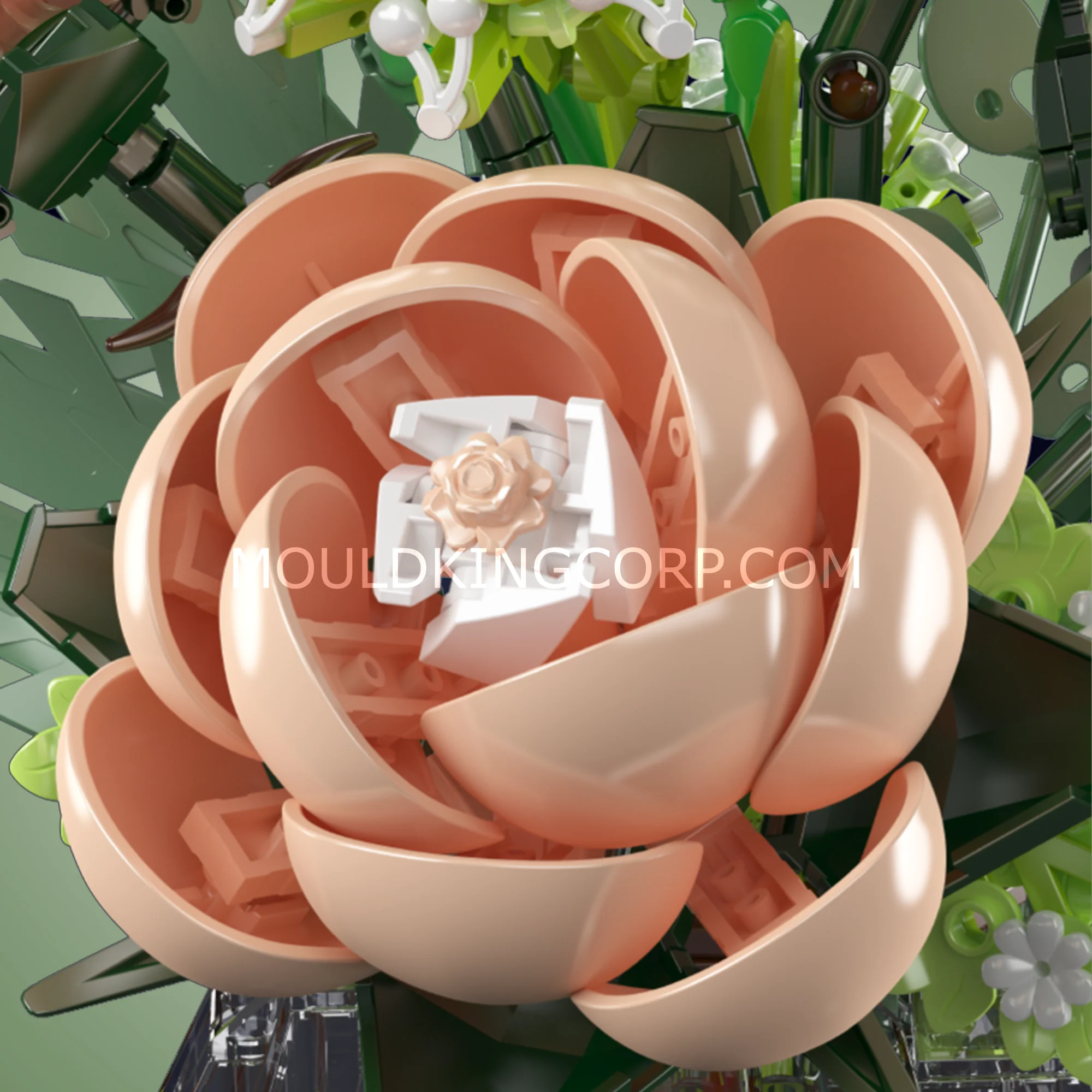 Mould King 24109 White Rose Flower Bouquet Building Set | 981 Pcs - Image 2
